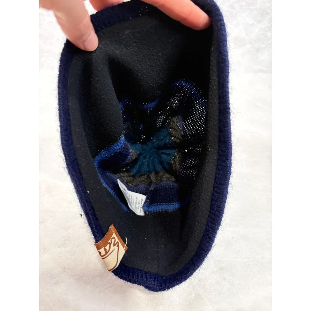 Turtle Fur Alpaca Wool Beanie Striped Fleece Lined Blue Grey Skull Cap Adult
